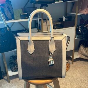 Henri Bendel denim and leather Chic Two-Tone Tote Bag